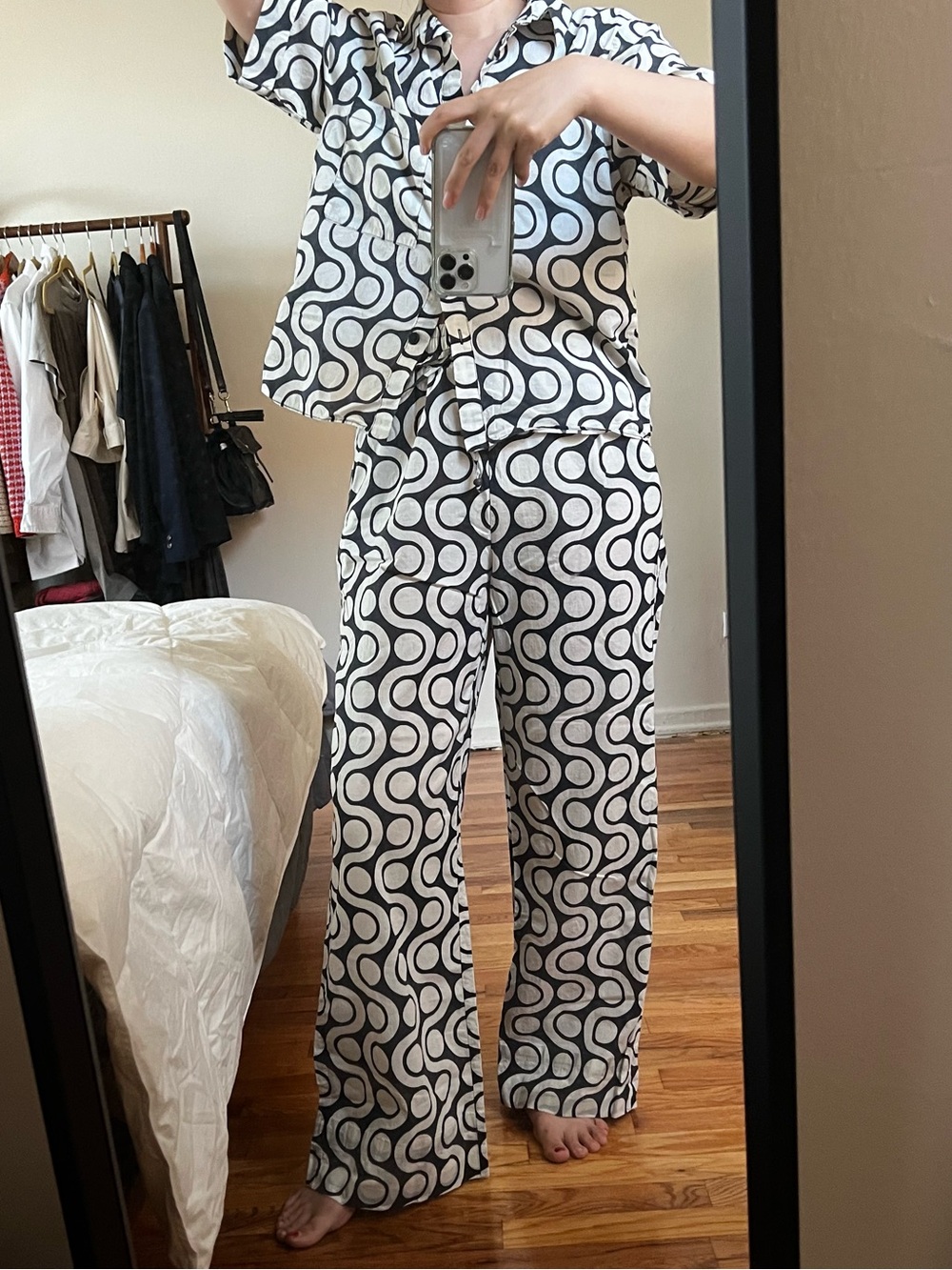 Zara Black and White Swirl Print Wide-Leg Pants
